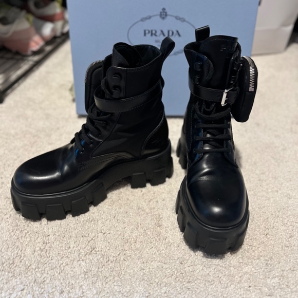 Prada Monolith brushed leather and nylon boots with pouch - Picture 5 of 12